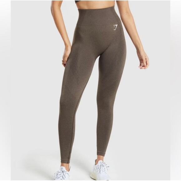 Gymshark Vital Seamless Leggings Brown Small High Rise Compression Athleisure - Picture 1 of 13
